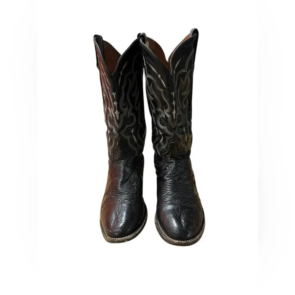 Tony Lama Black Leather Cowboy Boots size:9